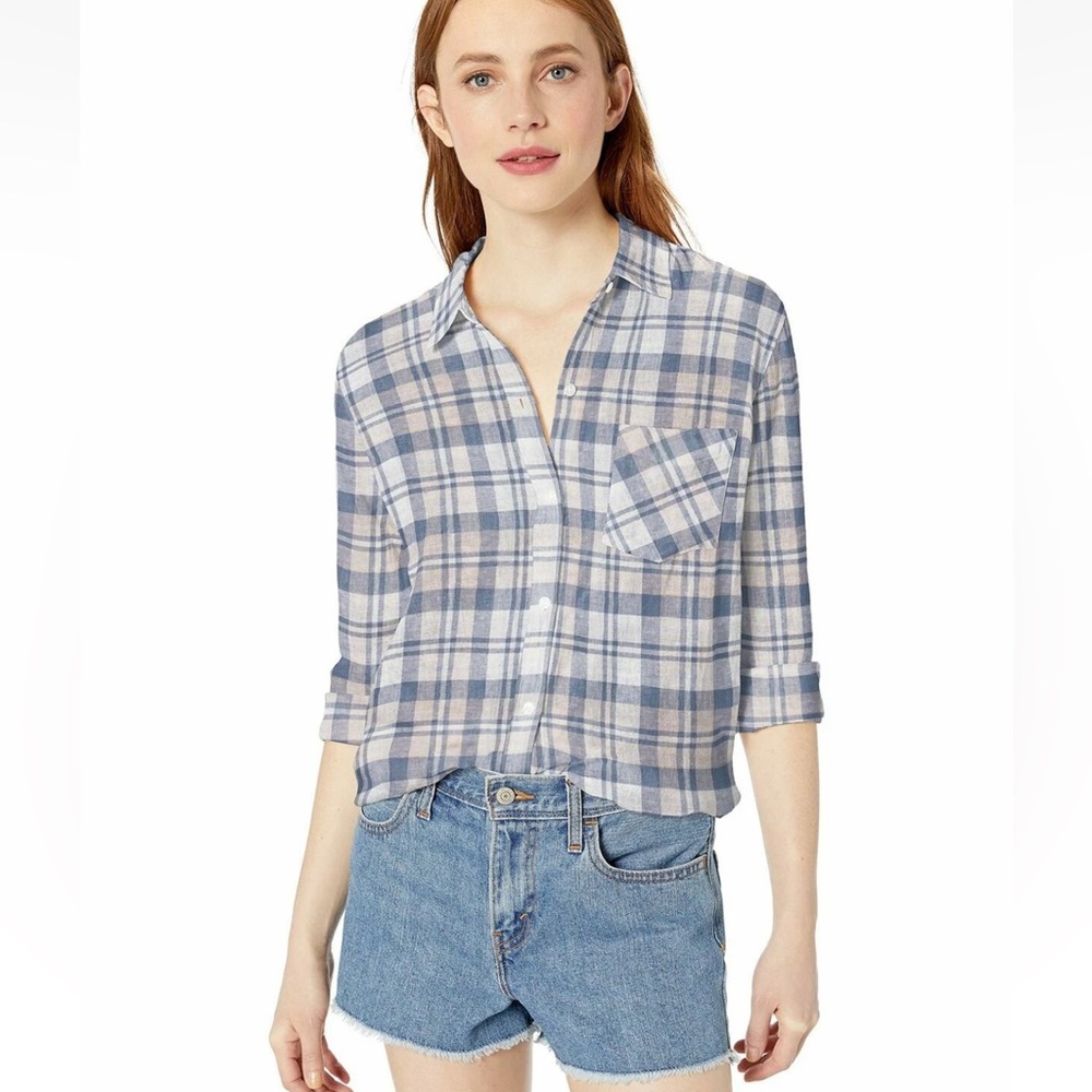 Rails Women's Charli Top Long Sleeve  Linen blend White Sand Coast Large Small